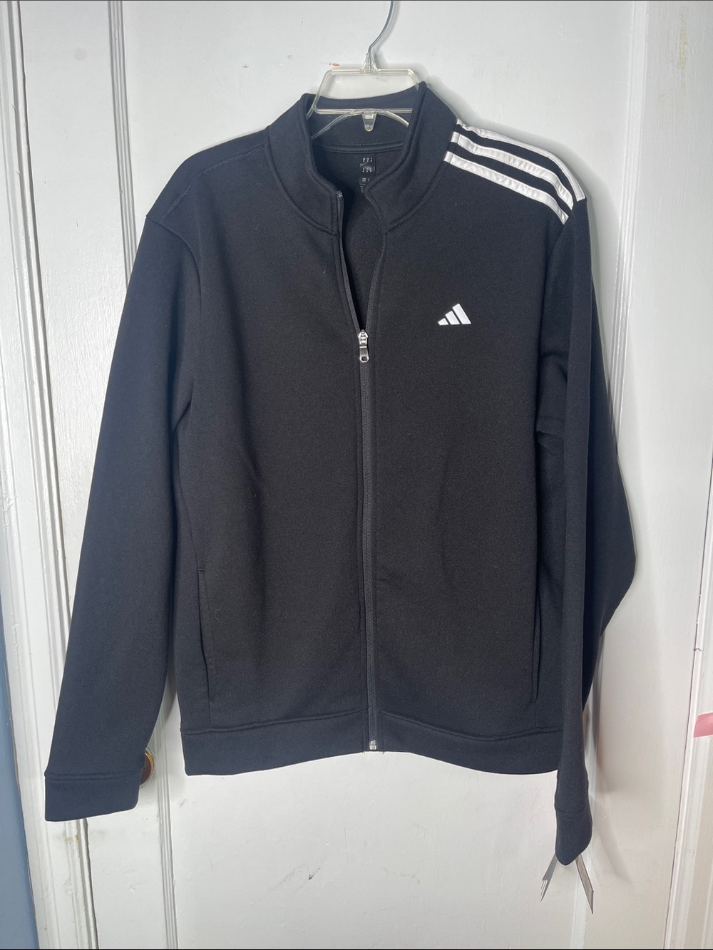 Nwt Adidas Sweatshirt Full Zip Mens M Black 3  Stripes New Classic Fleece